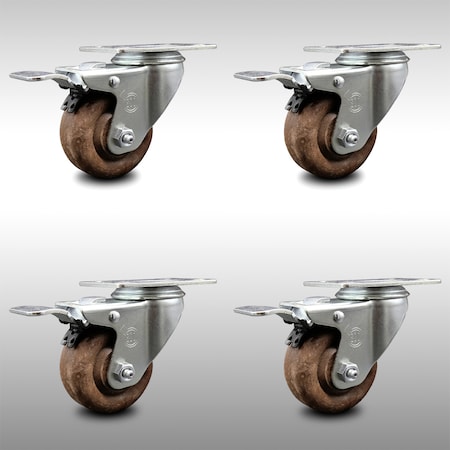 Service Caster 3.5 Inch SS High Temp Glass Filled Nylon Top Plate Caster Set Total Lock Brake SCC-SSTTL20S3514-GFNSHT-4